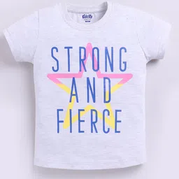 Kidcity Cotton Sinker Half Sleeves Strong & Fierce Text Printed Top - Grey-picture-19