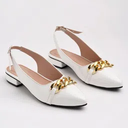 Shoetopia Metal Applique Detailed Buckle Closure Ballerinas - White-picture-28