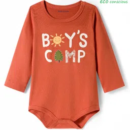Babyoye 100% Cotton Knit Full Sleeves Onesie With Boys Camp Print - Light Brown-image-18