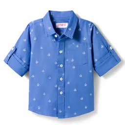 Babyhug Cotton Woven Full Sleeves Shirt with Ship Print - Blue-picture-18