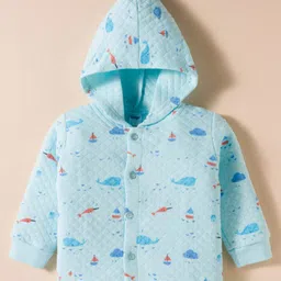 Tango Knit Full Sleeves Hooded Co-Ord Winter Night Suit With Sea Life Print - Aqua Blue image 2