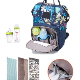 Babymoon Multifunction Backpack Style Maternity Leafy Print Diaper Bag - Blue image 3