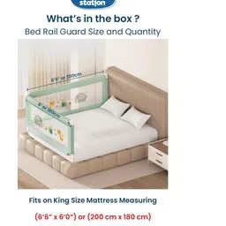 Kids Station Foldable Bed Rail Guard 2 Side, Green (200 x 180 cm) Adjustable Height Baby Safety Barrier for King Size Bed (6.6ft x 6ft, Basic) image 3