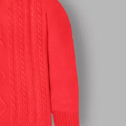 Cherry Crumble By Nitt Hyman Viscose Knit Full Sleeves Cable Knit Designed High Neck Heavy Winter Sweater - Red image 4