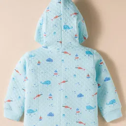 Tango Knit Full Sleeves Hooded Co-Ord Winter Night Suit With Sea Life Print - Aqua Blue image 3