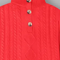 Cherry Crumble By Nitt Hyman Viscose Knit Full Sleeves Cable Knit Designed High Neck Heavy Winter Sweater - Red image 5