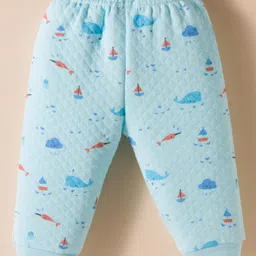 Tango Knit Full Sleeves Hooded Co-Ord Winter Night Suit With Sea Life Print - Aqua Blue image 4