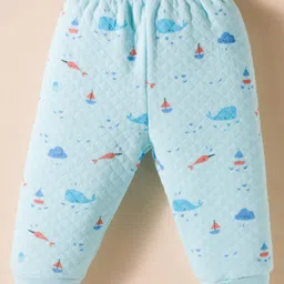 Tango Knit Full Sleeves Hooded Co-Ord Winter Night Suit With Sea Life Print - Aqua Blue image 5