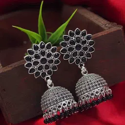 Joy of Jewels Silver Plated Artificial Stone & Beads Dome Shaped Jhumkas-image-72
