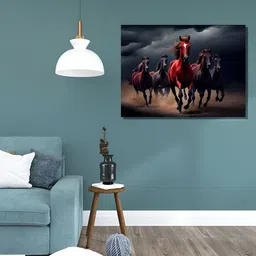 RANGOLI Grey & Red Seven Running Horses Canvas Wall Art image 1