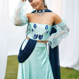 Thread & Button Printed Off-Shoulder Satin Ready to Wear Lehenga With Blouse & Dupatta image 4