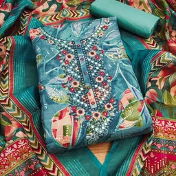 SHADOW & SAINING Floral Printed Sequinned Unstitched Dress Material image 3