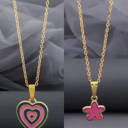 Birado Jewellery Set Of 2 Stainless Steel Gold-Plated Heart Shaped Pendants With Chains-image-38