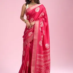 MOHEY Women Ethnic Motifs Woven Design Zari Border Saree with Blouse Piece-picture-25