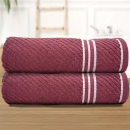 Aura Maroon & White 2 Cotton 400 GSM Bath Towel-picture-33