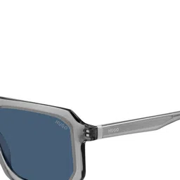 HUGO Men Blue Lens & Gunmetal-Toned Rectangle Sunglasses with image 4
