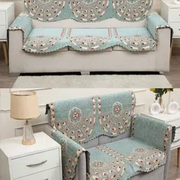 Fashion Throw Green 8 Pieces Floral Printed Jacquard Sofa Cover With Arms-picture-17