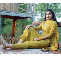 Women Basket Women Ethnic Motifs Embroidered Regular Thread Work Kurta with Trousers & With Dupatta image 5