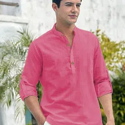 LENIA Mandarin Collar Roll-Up Sleeves Straight Short Kurta-picture-24