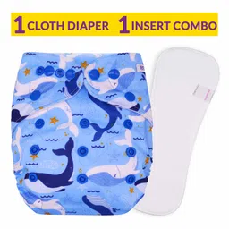 Bembika Reusable Cloth Diapers with 4 Layer Insert Whale Print - Sky Blue-picture-27