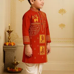 NFC CREATION Boys Ethnic Motifs Printed Regular Pure Cotton Kurta with Dhoti Pants image 2