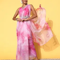 DIVASTRI Tie and Dye Organza Saree-image-42