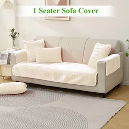 HOKIPO White 3 Pieces Self Design 1-Seater Sofa Covers With Arms-picture-11