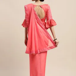 KALINI Pink Solid Poly Chiffon Saree image 2