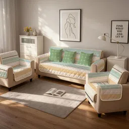 URBAN SPACE Beige & Beige Printed Polyester 1 Piece Sofa Cover image 5