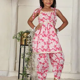 Cutiekins Girls Floral Printed Empire Gotta Patti Kurta with Dhoti Pants-picture-19