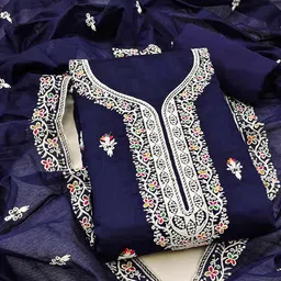 Peachmode Navy Blue Embroidered Unstitched Dress Material-picture-21