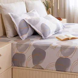 HOMEMONDE White & Grey 210 TC Single Bedsheet with 1 Pillow Covers image 5