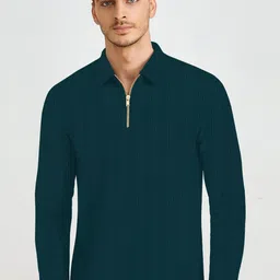 KAJARU Self Design Polo Collar Regular Fit T-shirt-image-50