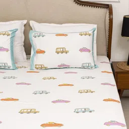 MuddnMe Multicoloured 300 TC Queen Bedsheet with 1 Pillow Covers image 2