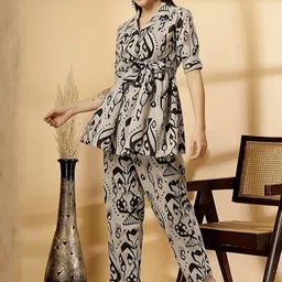 Style Heaven Beige Pure Cotton Printed Co-Ord Set image 4