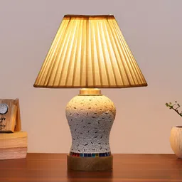 Aura White & Blue Printed Glass Frustum Shaped Table Lamp image 2