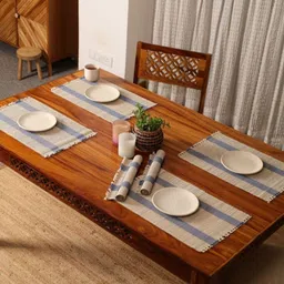 Peepul Tree 6 Pieces Blue & Off White Textured Table Placemats-image-94