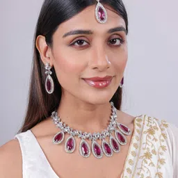 VATSALYA creation Alloy Gold- plated Purple Jewellery Set-image-54