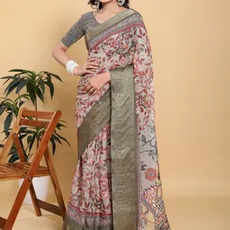Jinal & Jinal Kalamkari Zari Linen Blend Saree-picture-32