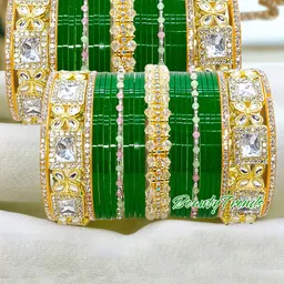 BeautyTrends Set Of 50 Gold-Plated Kundan Studded & Artificial Beaded Chuda Bangles-picture-33