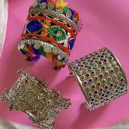 anouk Sangria Set of 3 German Silver & Multicoloured Round Shaped -Textured Bangles-picture-30