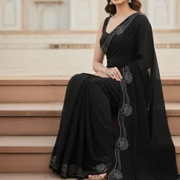 Moda Rapido Floral Zari Poly Georgette Designer Saree image 4