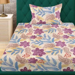 KLOTTHE Multicoloured Floral 300 TC Single Bedsheet with 1 Pillow Covers image 4