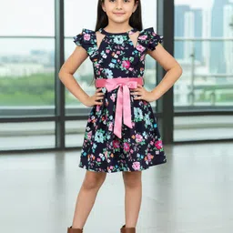 Naughty Ninos Floral Print Halter Neck Flutter Sleeve Crepe Fit & Flare Dress-picture-51