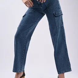 Kraus Jeans Women Solid Relaxed Fit High-Rise Cargos Trousers-picture-30