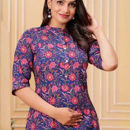 FEMARY Printed Pure Cotton Mandarin Neck Three Fourth Sleeve Top With Trousers Co-Ords image 3