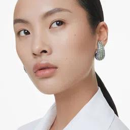 SWAROVSKI Rhodium-Plated Crystals Stone-Studded Half Hoop Earrings image 1