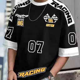 JUMPCUTS Men Varsity Printed Extended Sleeves T-shirt-image-93