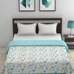 Myntra Elegant Homes Blue & White Floral AC Room 210 GSM Pure Cotton Double Bed Dohar-image-8