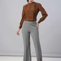 THE FAB FACTORY Women Bootcut Mid-Rise Cotton Trousers image 2